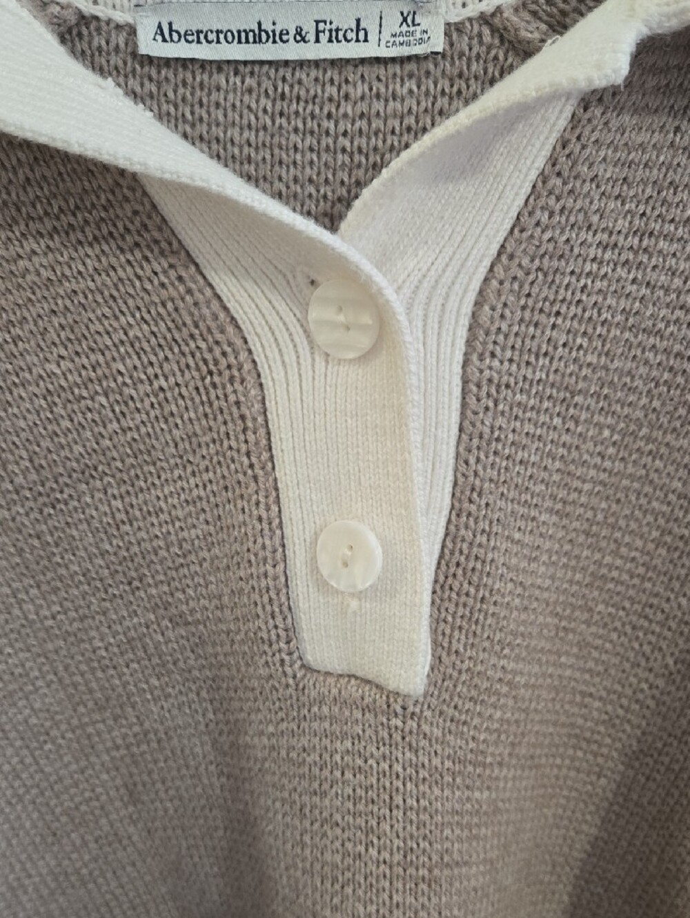 Abercrombie & Fitch Easy Long Sleeve Polo Sweater Beige XL Preppy Oversized - Picture 3 of 7